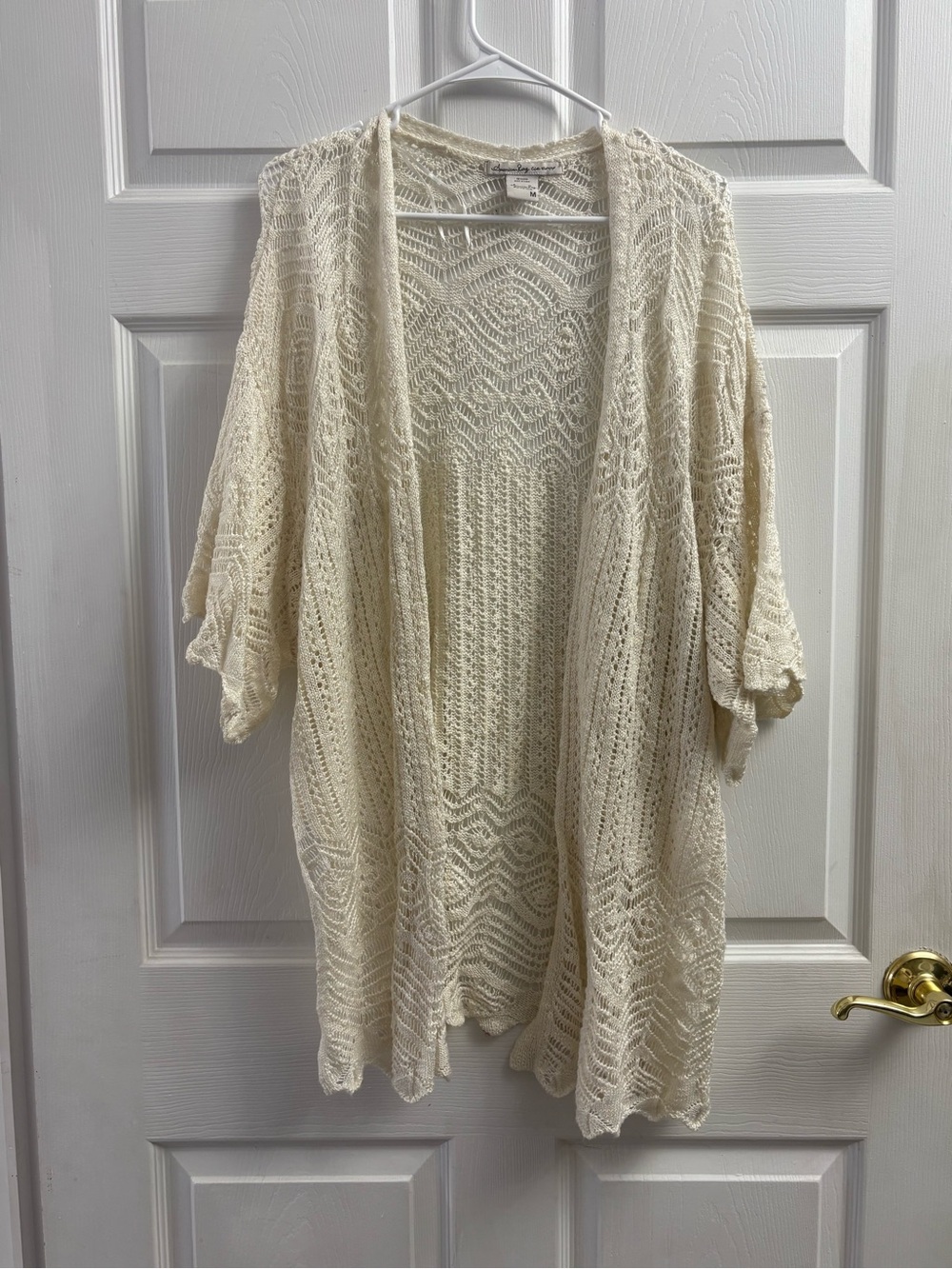 American Rag Cream Y2K Cottagecore Open-Knit Short Sleeve Cardigan